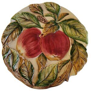 Vintage Japanese Takahashi Hand Painted Ceramic Plate Majolica Apples Leaves